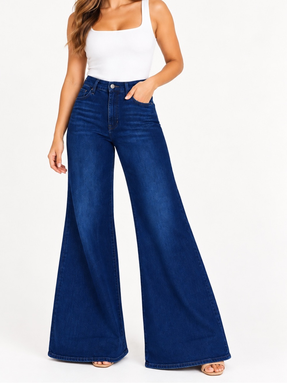 MOTHER Deep Indigo High-Waist Wide-Leg Flare Jeans